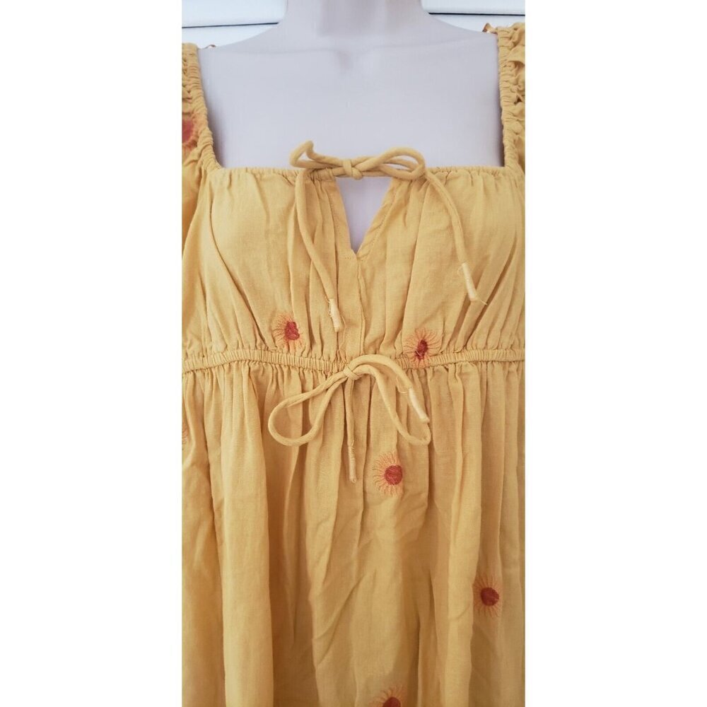 NEW FREE PEOPLE EMORY YELLOW FLOWER EMBROIDERED LONG SLEEVE MIDI DRESS SZ SMALL - Picture 6 of 12